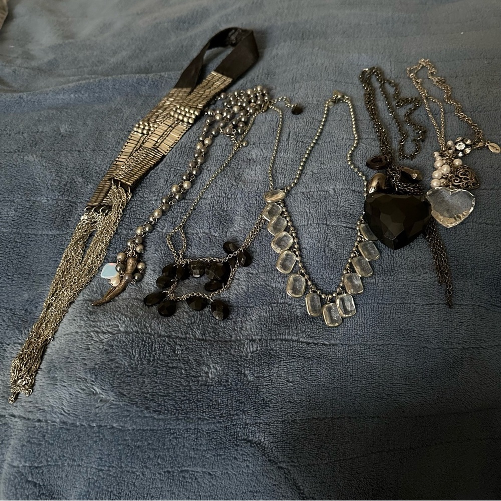 6pc Hearts Black Silver Jewel Necklace Lot - Picture 2 of 10